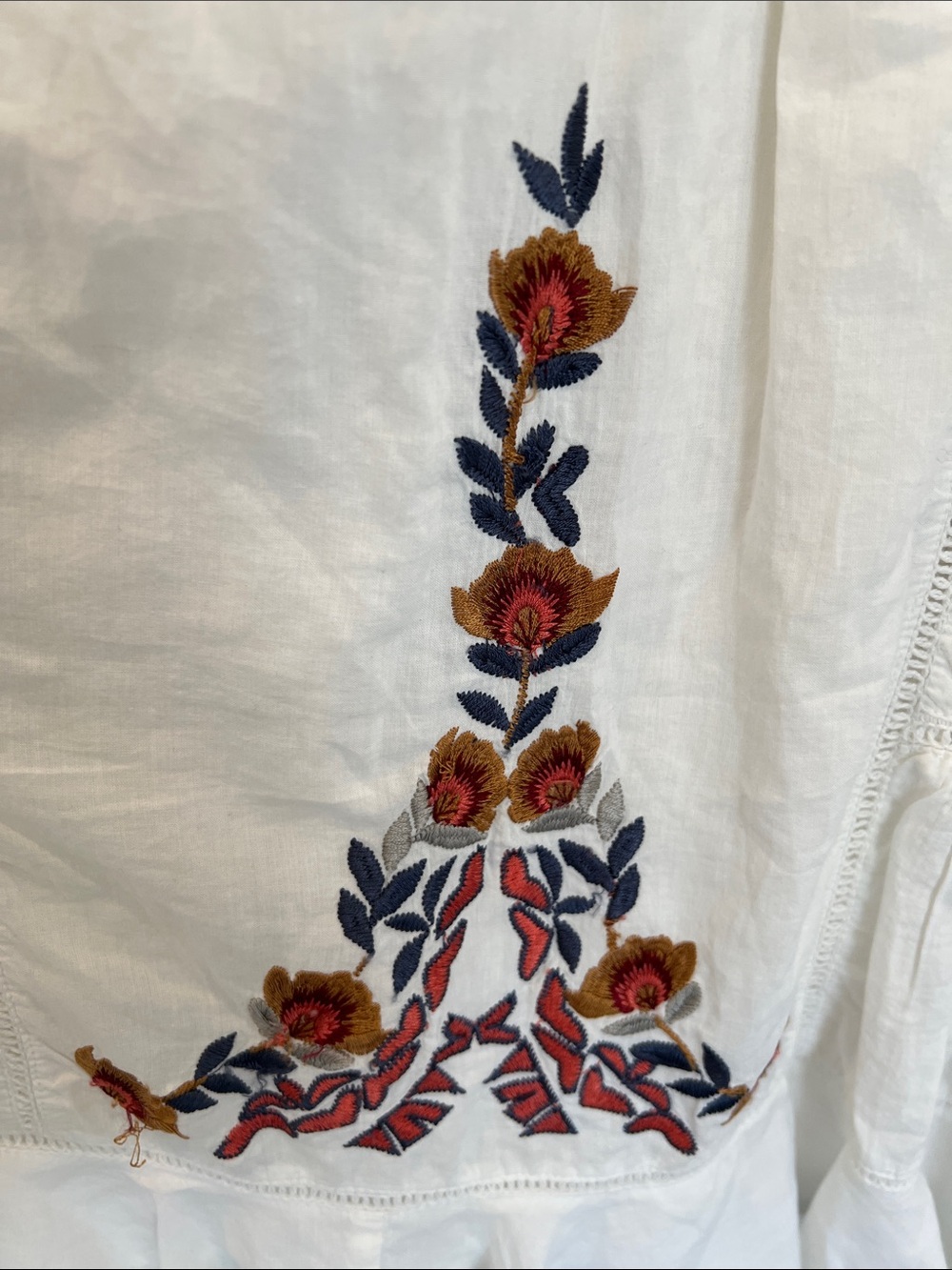 Free People Cream Midi Dress with Red, Navy & Mustard Embroidery - Picture 3 of 6